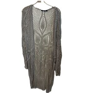 Peruvian Connection Womens Crochet Cropped Cardigan Size L Tan Grandmacore